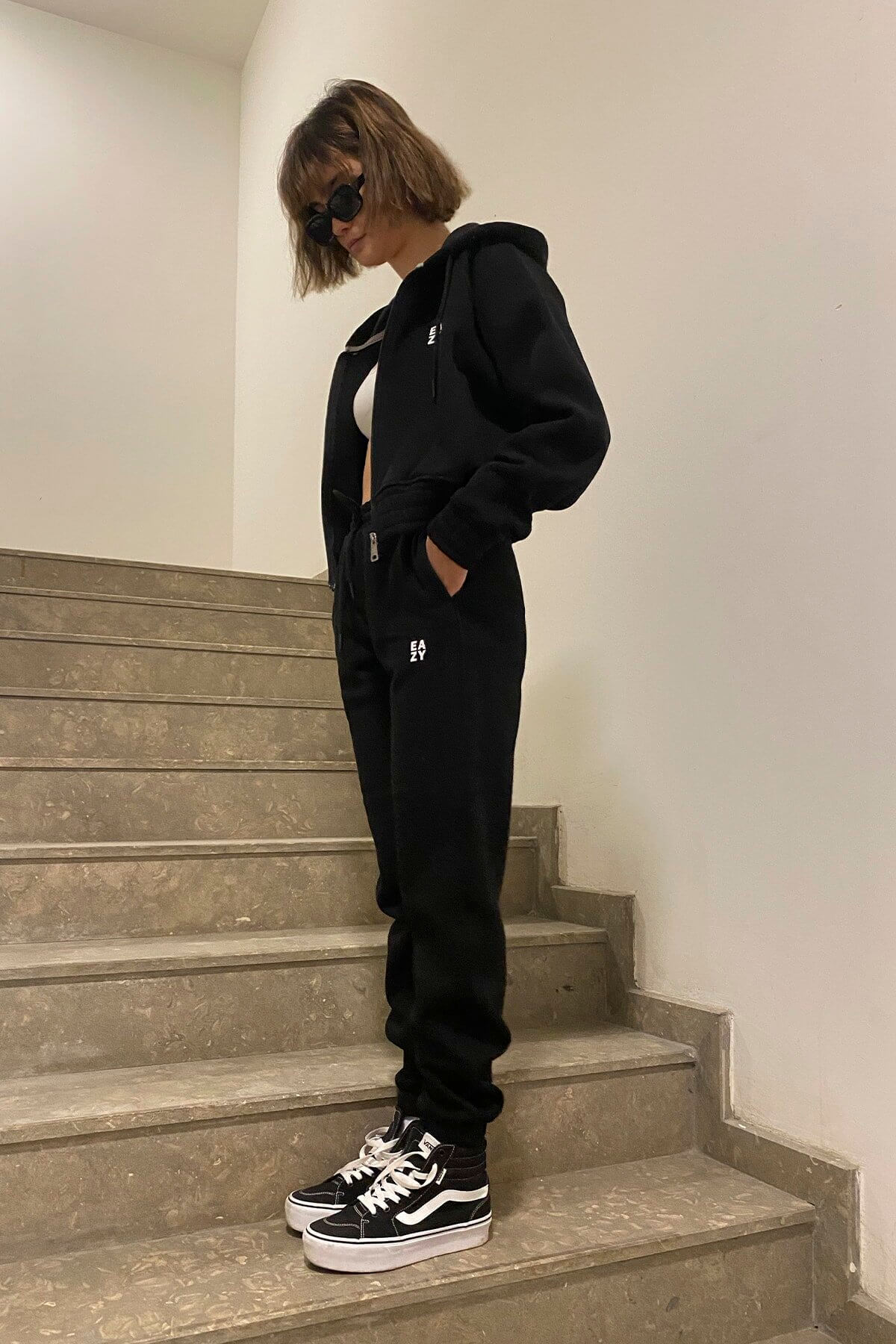 Kadın Basic Siyah Lastikli Premium Kışlık Eşofman Takımı